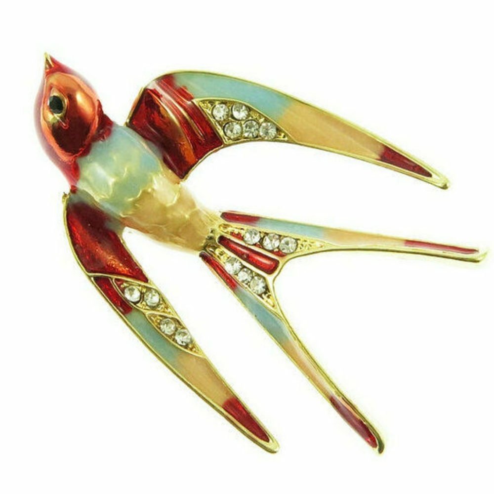 Pretty Multi-colored Enamel/Rhinestone Swallow Pin